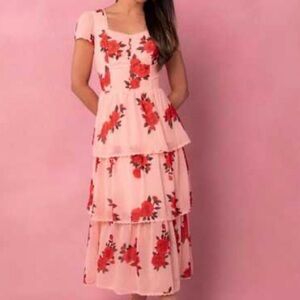Ivy City Co Pink Dress with Red Floral Accents